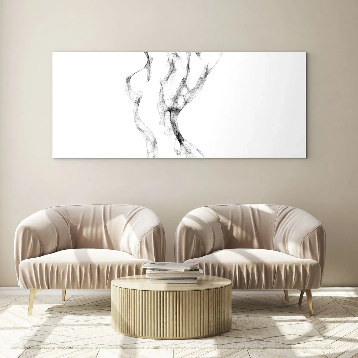 Impression sur verre - Image sur verre - Des lignes délicates et abstraites ressemblant à des traînées de fumée sur un fond clair - 120x50cm - Belle et forte - Décoration murale moderne pour le salon et la chambre ARTTOR