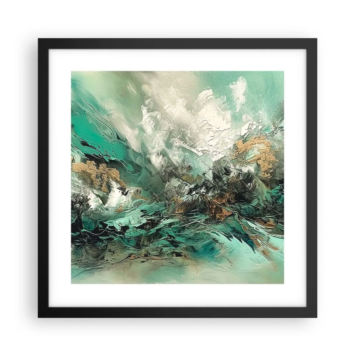 Affiche dans un cadre noir - Poster - Ressac émeraude et noir - 40x40 cm