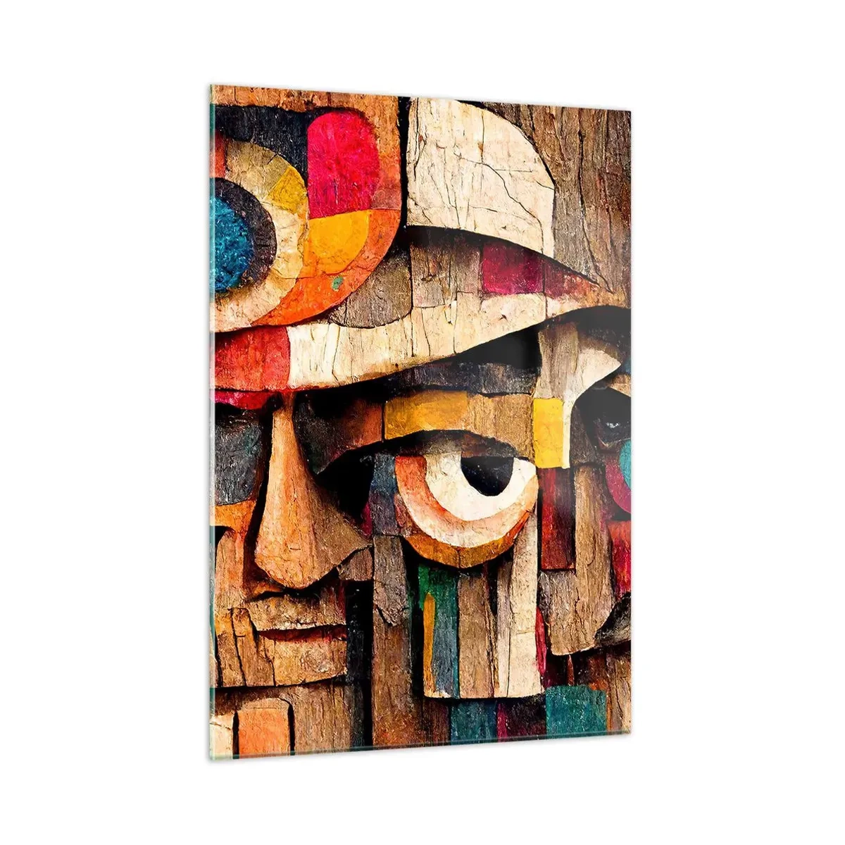 Impression sur verre - Image sur verre - Visages géométriques colorés dans un style abstrait - 50x70cm - Je te vois… - Décoration murale moderne pour le salon et la chambre ARTTOR