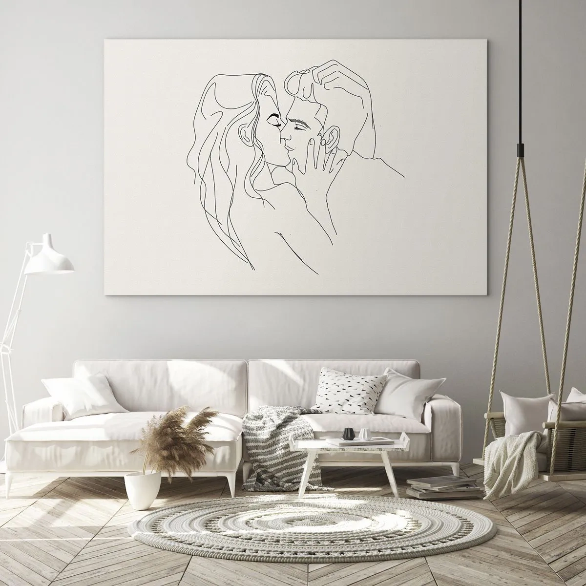 Impression sur verre - Image sur verre - Un baiser sensuel d'un couple dans la ligne de contour - 70x50cm - Enlacé de sentiment - Décoration murale moderne pour le salon et la chambre ARTTOR