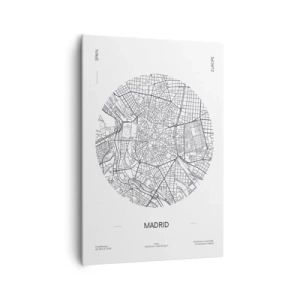 Impression sur toile - Image sur toile - Carte de Madrid dans un style minimaliste en noir et blanc - 70x100cm - Anatomie de Madrid - Décoration murale moderne pour le salon et la chambre ARTTOR