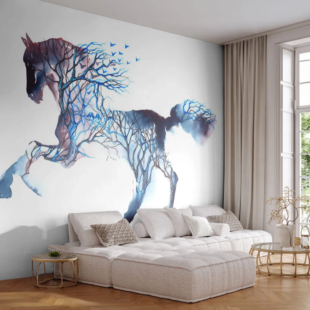 Papier Peint Autocollant Deluxe Sticker - Comme si la forêt avait bougé - Abstraction, Cheval, Animaux - 250x175 cm
