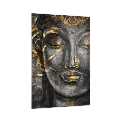 Impression sur verre - Image sur verre - Image de Bouddha zen avec des bambous dorés - 70x100cm - Ressentir le calme - Décoration murale moderne pour le salon et la chambre ARTTOR