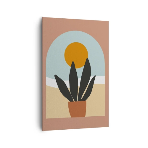 Impression sur toile - Image sur toile - Une plante noire dans un pot contre le soleil - 80x120cm - Petits bonheurs - Décoration murale moderne pour le salon et la chambre ARTTOR