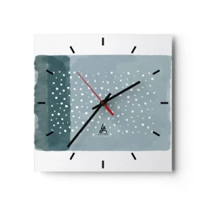 Horloge murale - Pendule murale - Une peinture minimaliste dans des tons de bleu avec des pois - 30x30cm - Évolution de bleus - Décoration murale moderne pour le salon et la chambre ARTTOR