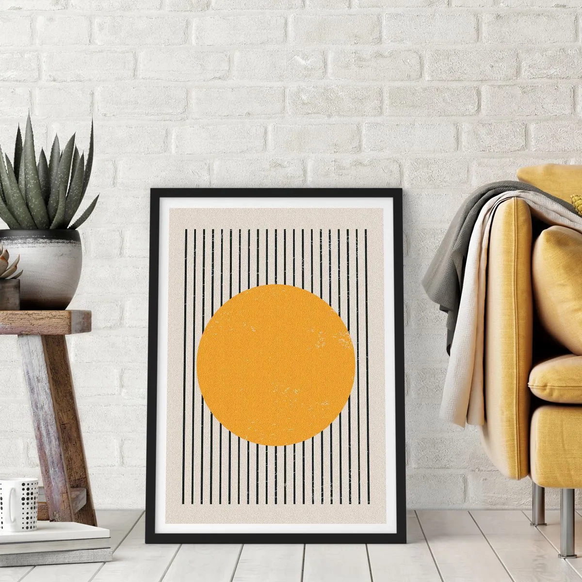 Affiche dans un cadre noir - Poster - Composition géométrique avec cercle et lignes orange - 50x70cm - Le pouvoir de la simplicité - Décoration murale moderne pour le salon et la chambre ARTTOR