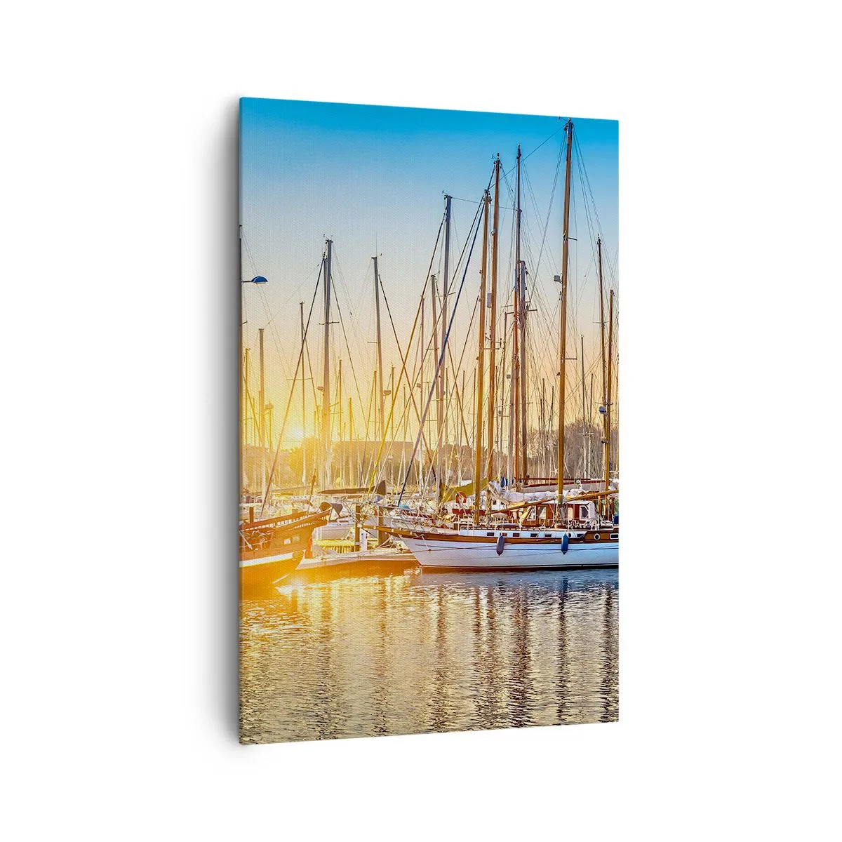 Impression sur toile - Image sur toile - Coucher de soleil sur une marina pleine de voiliers - 80x120cm - Le vent aussi doit dormir - Décoration murale moderne pour le salon et la chambre ARTTOR