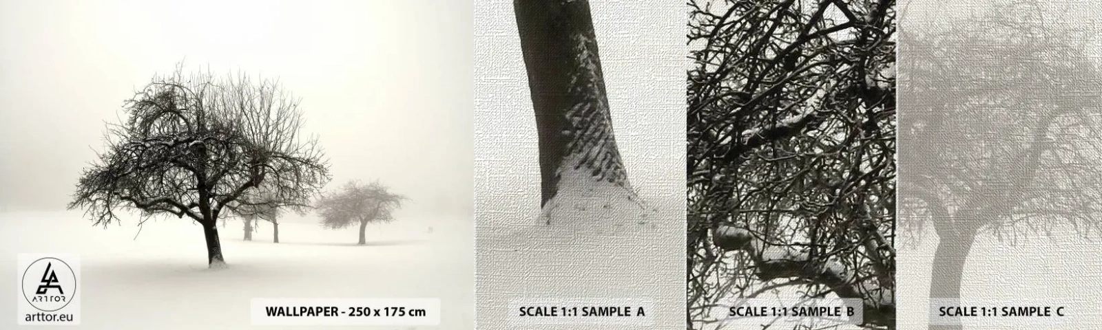 Échantillon de Papier Peint Premium Canvas - Un rêve hivernal - Graphique, Arbre, Nature - 100x30 cm