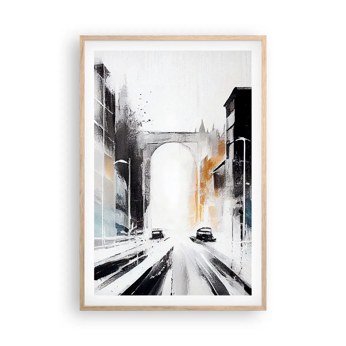Affiche dans un chêne clair - Poster - Étude de ville : architecture et mouvement - 61x91 cm