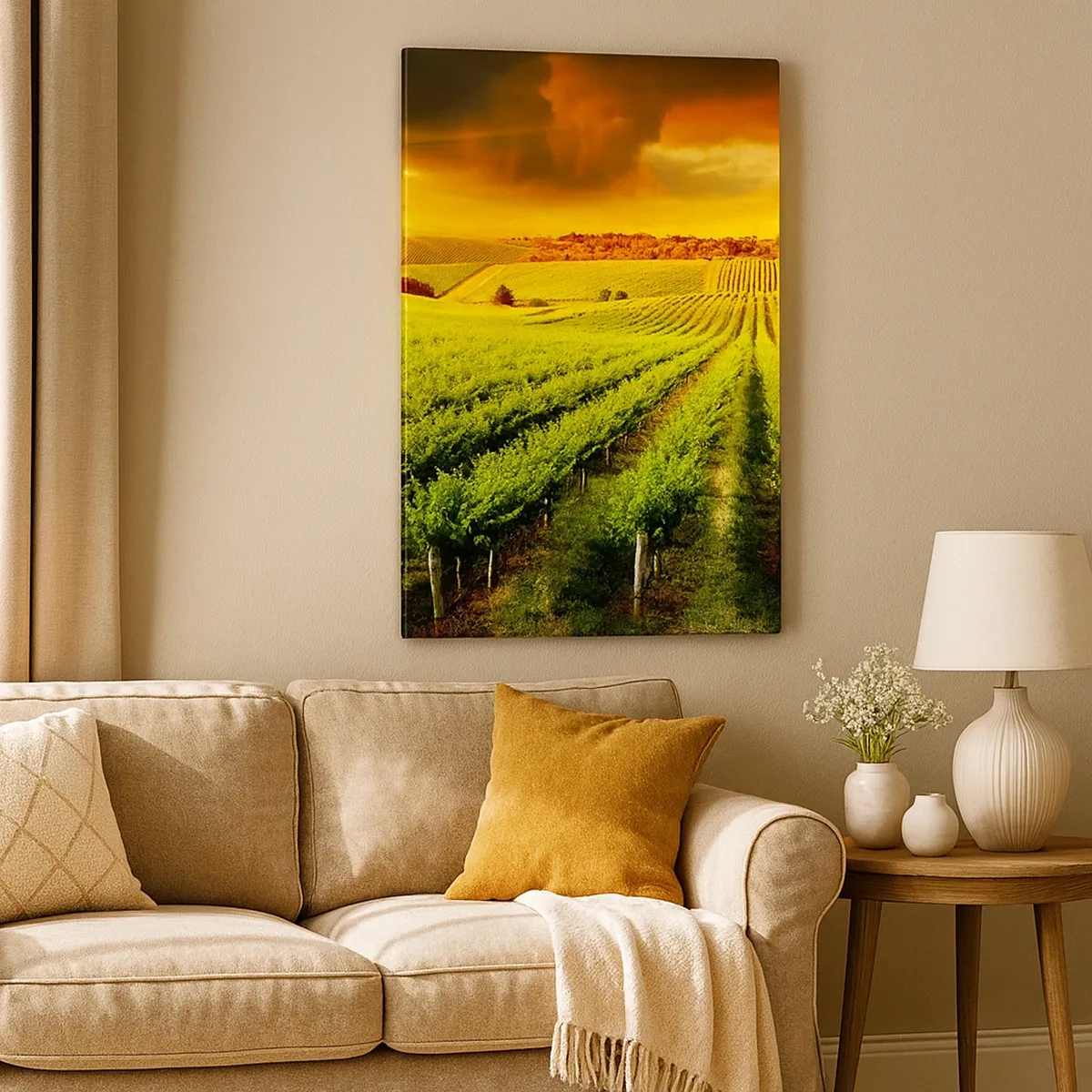 Impression sur toile - Image sur toile - Des vignes dorées illuminées par les rayons du soleil - 50x70cm - Sous le soleil australien - Décoration murale moderne pour le salon et la chambre ARTTOR