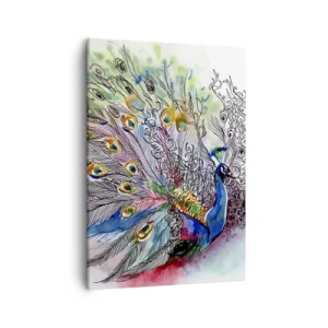 Impression sur toile - Image sur toile - Un paon dans un style aquarelle coloré avec des plumes abstraites - 50x70cm - Avec fierté contre la grisaille - Décoration murale moderne pour le salon et la chambre ARTTOR