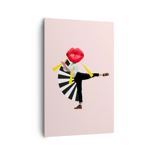 Impression sur toile - Image sur toile - Figure surréaliste avec bouche et éléments géométriques - 80x120cm - Pop-art surréaliste - Décoration murale moderne pour le salon et la chambre ARTTOR