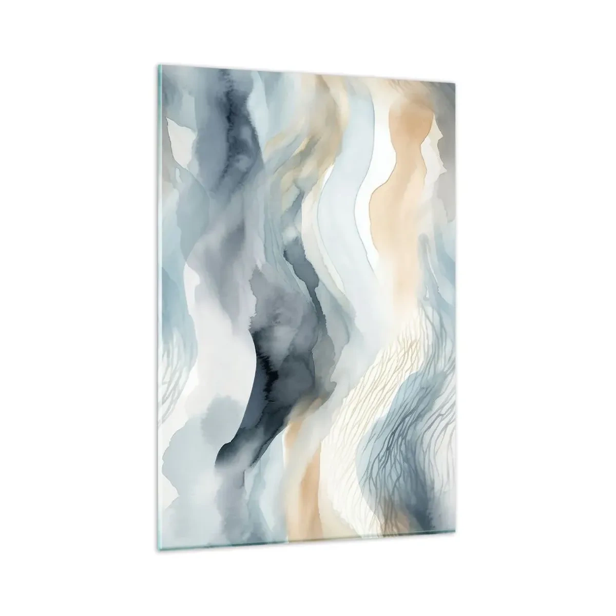 Impression sur verre - Image sur verre - Une abstraction délicate avec un motif de montagne dans des tons pastel. - 80x120cm - Abstraction enneigée et brumeuse - Décoration murale moderne pour le salon et la chambre ARTTOR