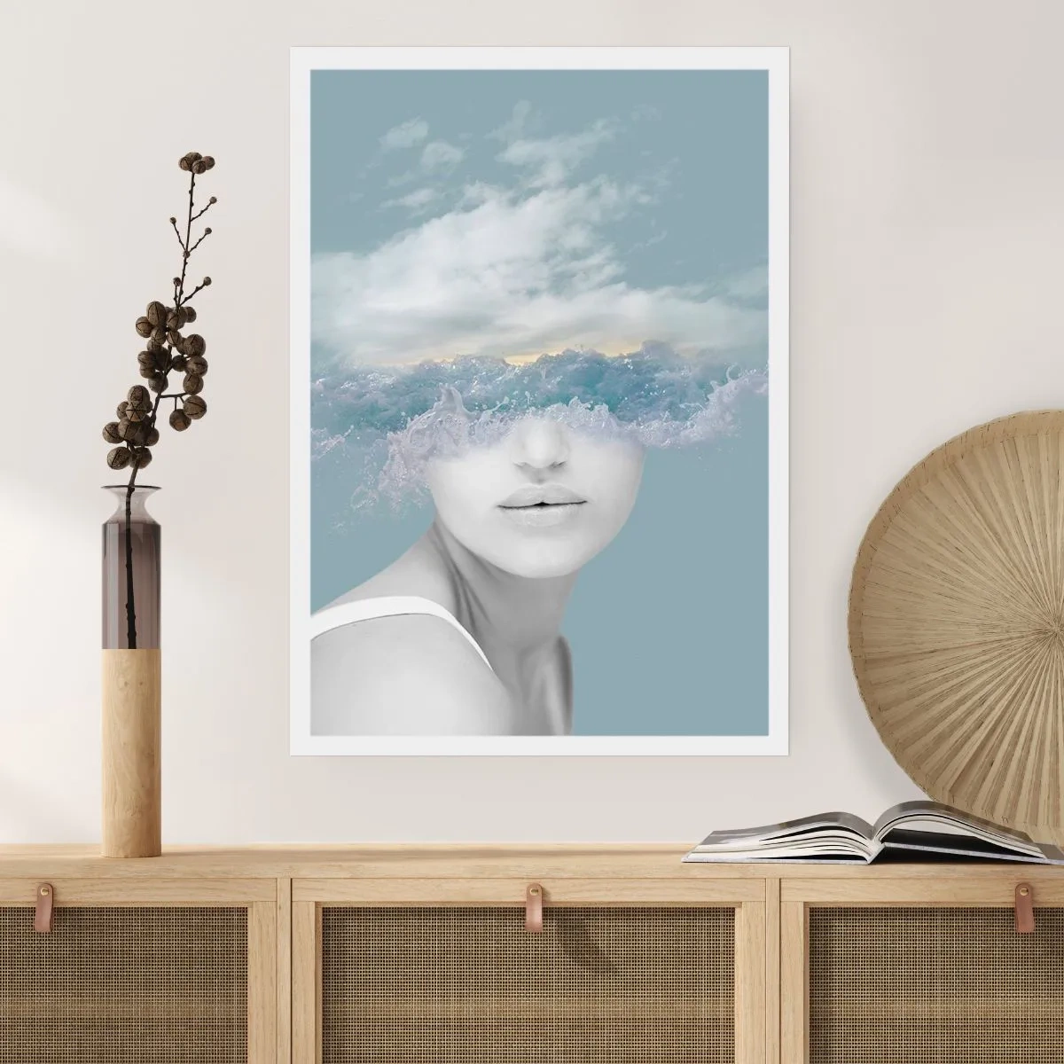 Affiche - Poster - Une femme avec des vagues de l'océan pour yeux - 50x70cm - La tête dans les nuages - Décoration murale moderne pour le salon et la chambre ARTTOR