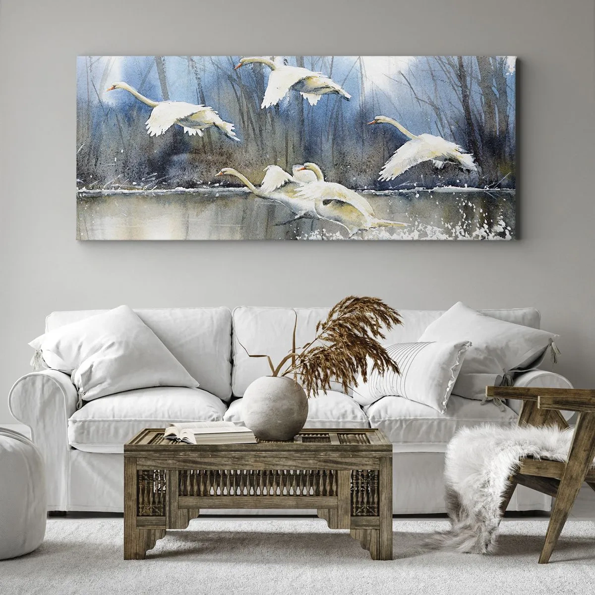 Impression sur toile - Image sur toile - Comme dans un conte de fées sur les cygnes sauvages - 100x40 cm