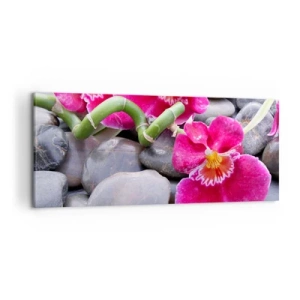 Impression sur toile - Image sur toile - Orchidées roses sur fond de pierres lisses - 120x50cm - Refroidir et chauffer - Décoration murale moderne pour le salon et la chambre ARTTOR
