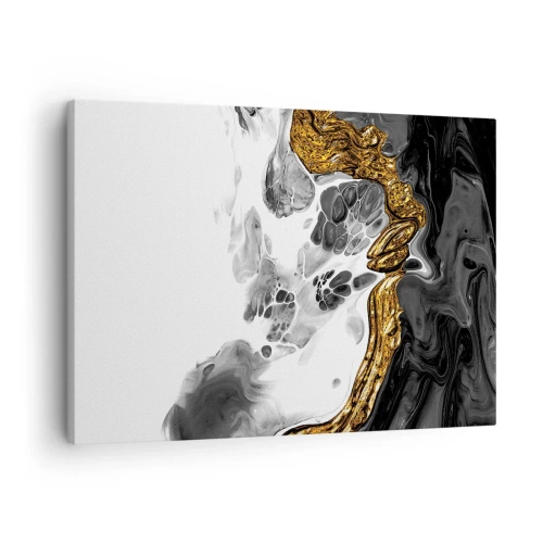 Impression sur toile - Image sur toile - Une composition abstraite avec des accents d'or et de noir. - 70x50cm - Composition organique - Décoration murale moderne pour le salon et la chambre ARTTOR