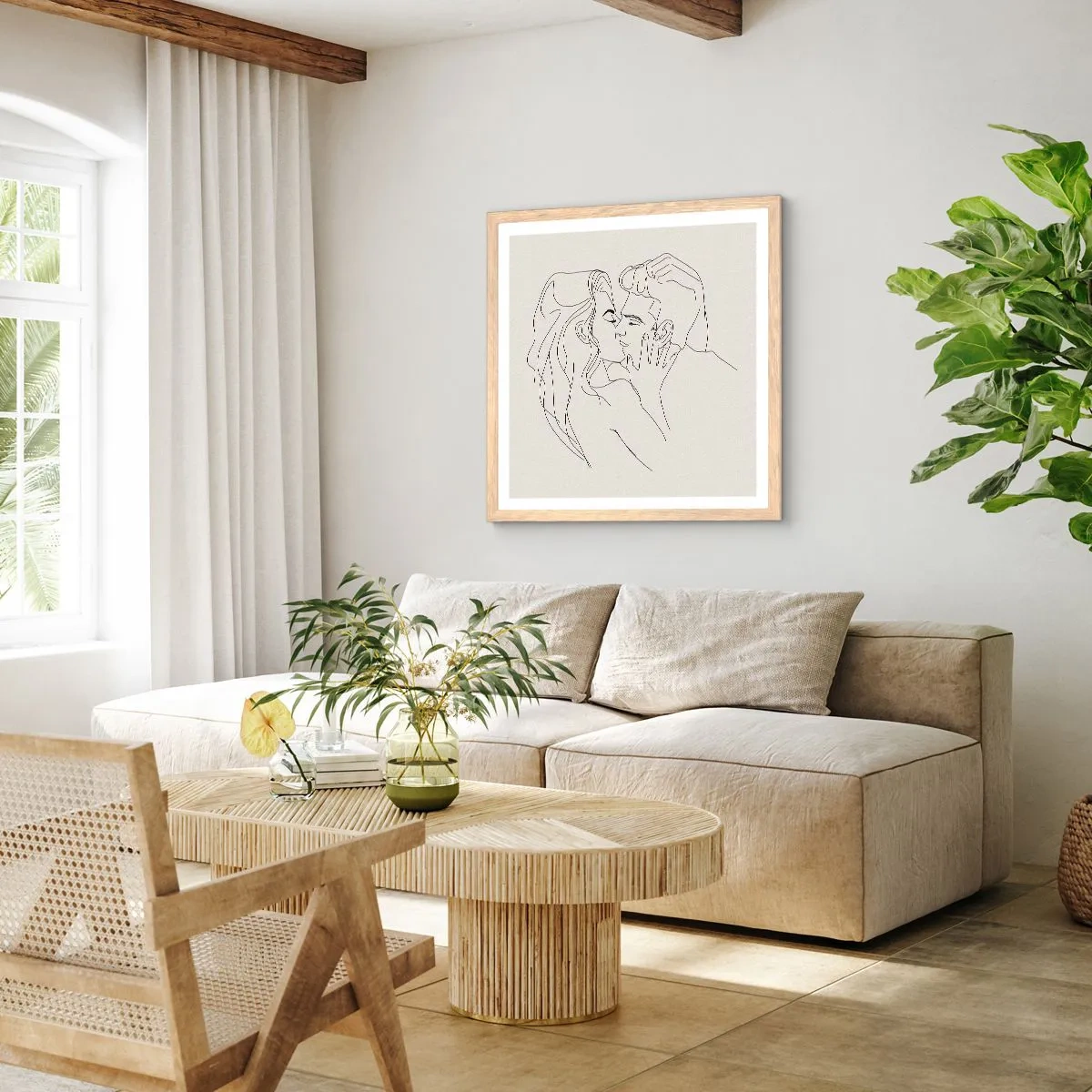 Affiche dans un chêne clair - Poster - Enlacé de sentiment - 50x50 cm