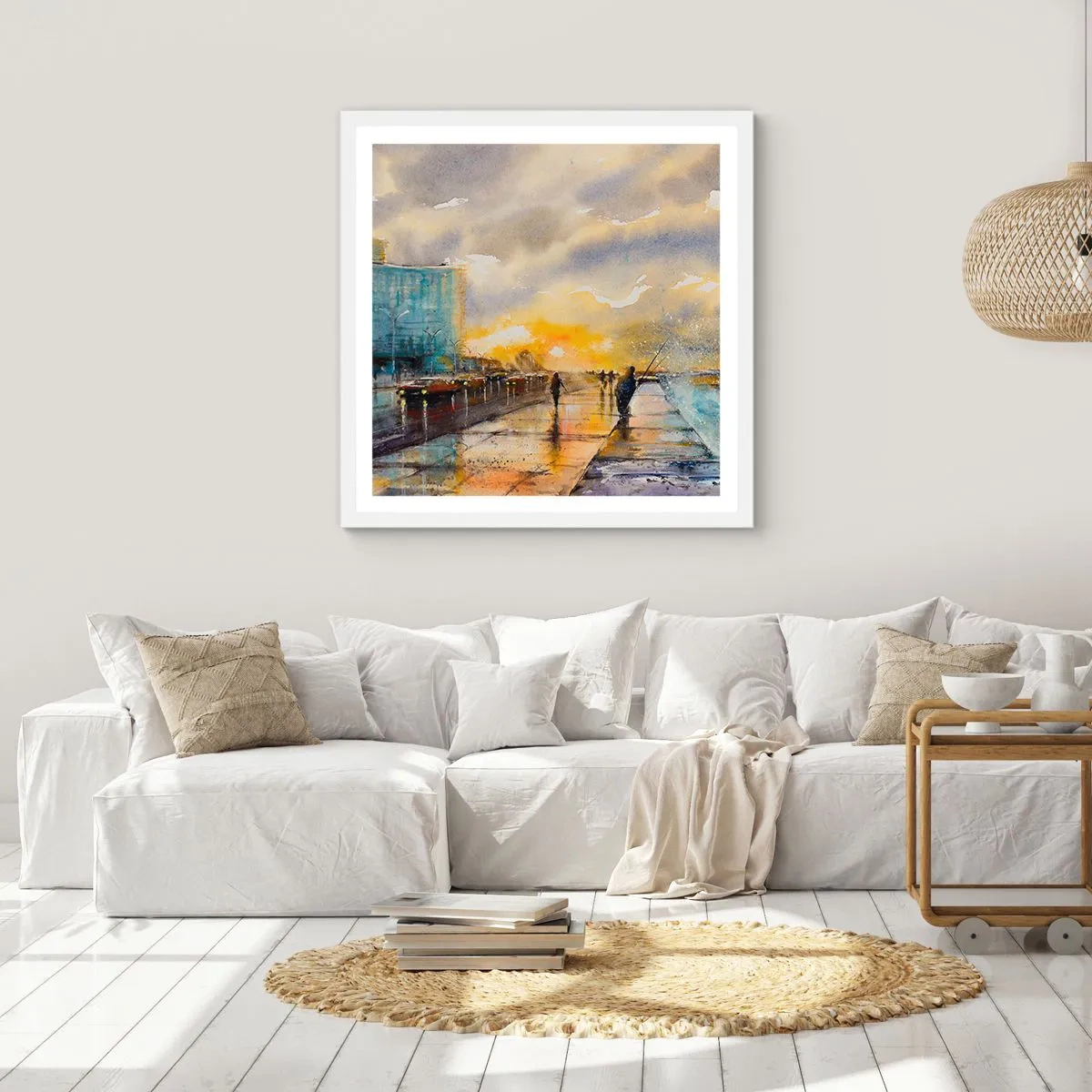 Affiche dans un cadre blanc - Poster - La vie sur le rivage - 30x30 cm