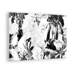 Impression sur verre - Image sur verre - Composition florale en noir et blanc dans un style artistique - 70x50cm - Automne en négatif - Décoration murale moderne pour le salon et la chambre ARTTOR