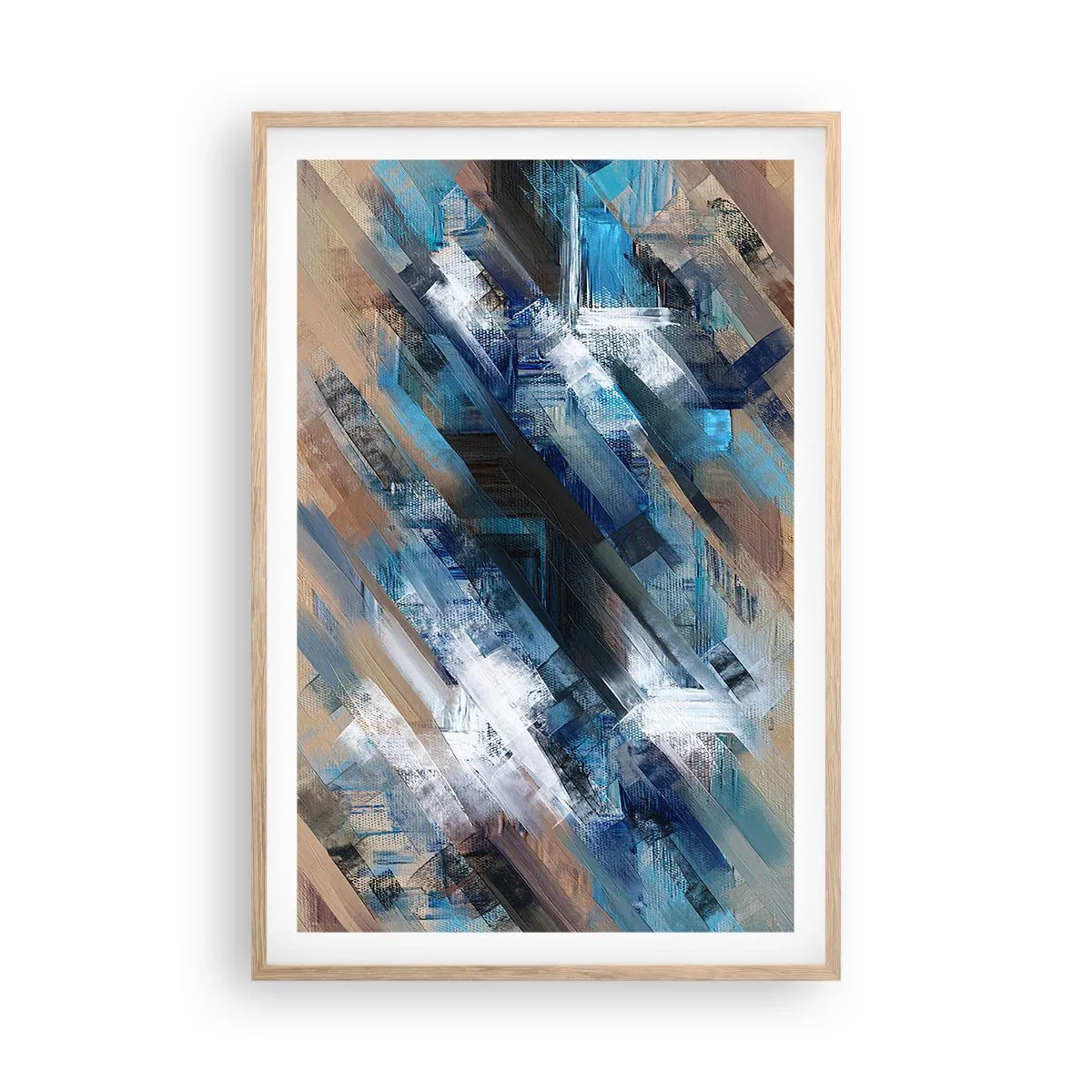 Affiche dans un chêne clair - Poster - Diagonale de bleus - 61x91 cm