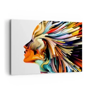 Impression sur toile - Image sur toile - Profil de visage abstrait avec des lignes dynamiques colorées. - 120x80cm - Une explosion d'imaginaire - Décoration murale moderne pour le salon et la chambre ARTTOR