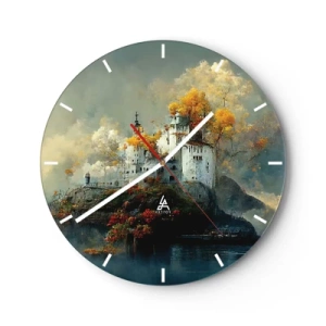 Horloge murale - Pendule murale - Un château de conte de fées sur une colline entourée d'arbres d'automne - 30x30cm - Le début d'une histoire romantique - Décoration murale moderne pour le salon, la cuisine et la chambre ARTTOR