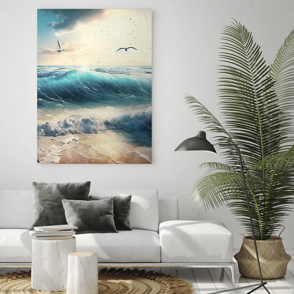 Impression sur verre - Image sur verre - Les vagues s'écrasent sur le rivage dans la lumière du matin - 50x70cm - Ça bourdonne seulement pour toi - Décoration murale moderne pour le salon et la chambre ARTTOR