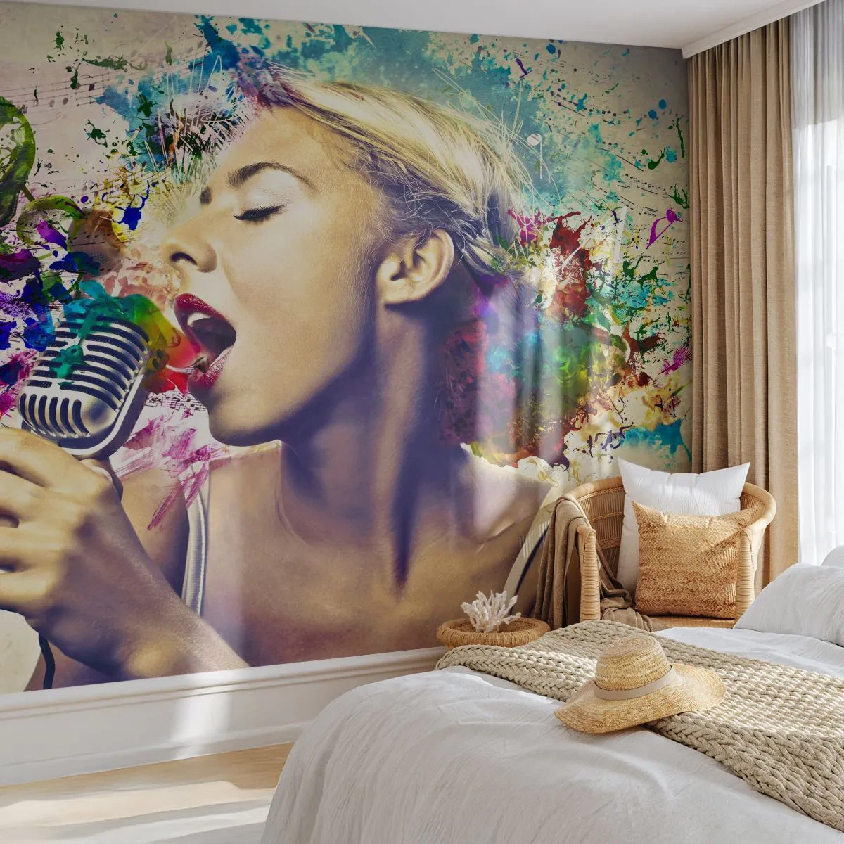 Papier Peint Autocollant Deluxe Sticker - Peindre le monde avec sa voix - Femme, Musique, 3D - 250x175 cm