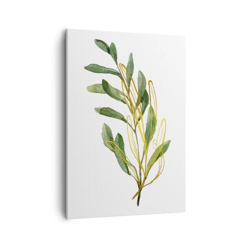 Impression sur toile - Image sur toile - Branche verte avec des feuilles sur fond blanc - 50x70cm - Tout ce qui est bon - Décoration murale moderne pour le salon et la chambre ARTTOR