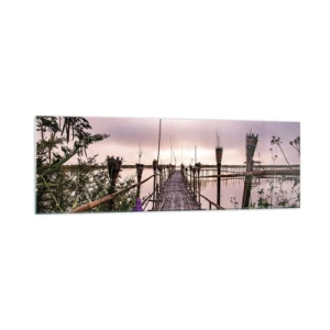 Impression sur verre - Image sur verre - Pont de bambou sur l'eau à l'aube - 160x50cm - Le silence et le calme d'Asie - Décoration murale moderne pour le salon et la chambre ARTTOR