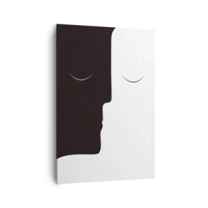Impression sur toile - Image sur toile - Une silhouette minimaliste de deux visages aux couleurs contrastées. - 70x100cm - Unité des contraires - Décoration murale moderne pour le salon et la chambre ARTTOR
