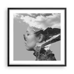 Affiche dans un cadre noir - Poster - Portrait de montagnes et nuages - 50x50 cm