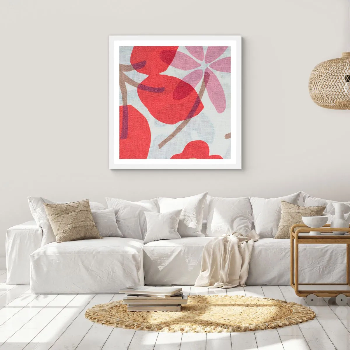 Affiche dans un cadre blanc - Poster - Composition florale dans les roses - 40x40 cm