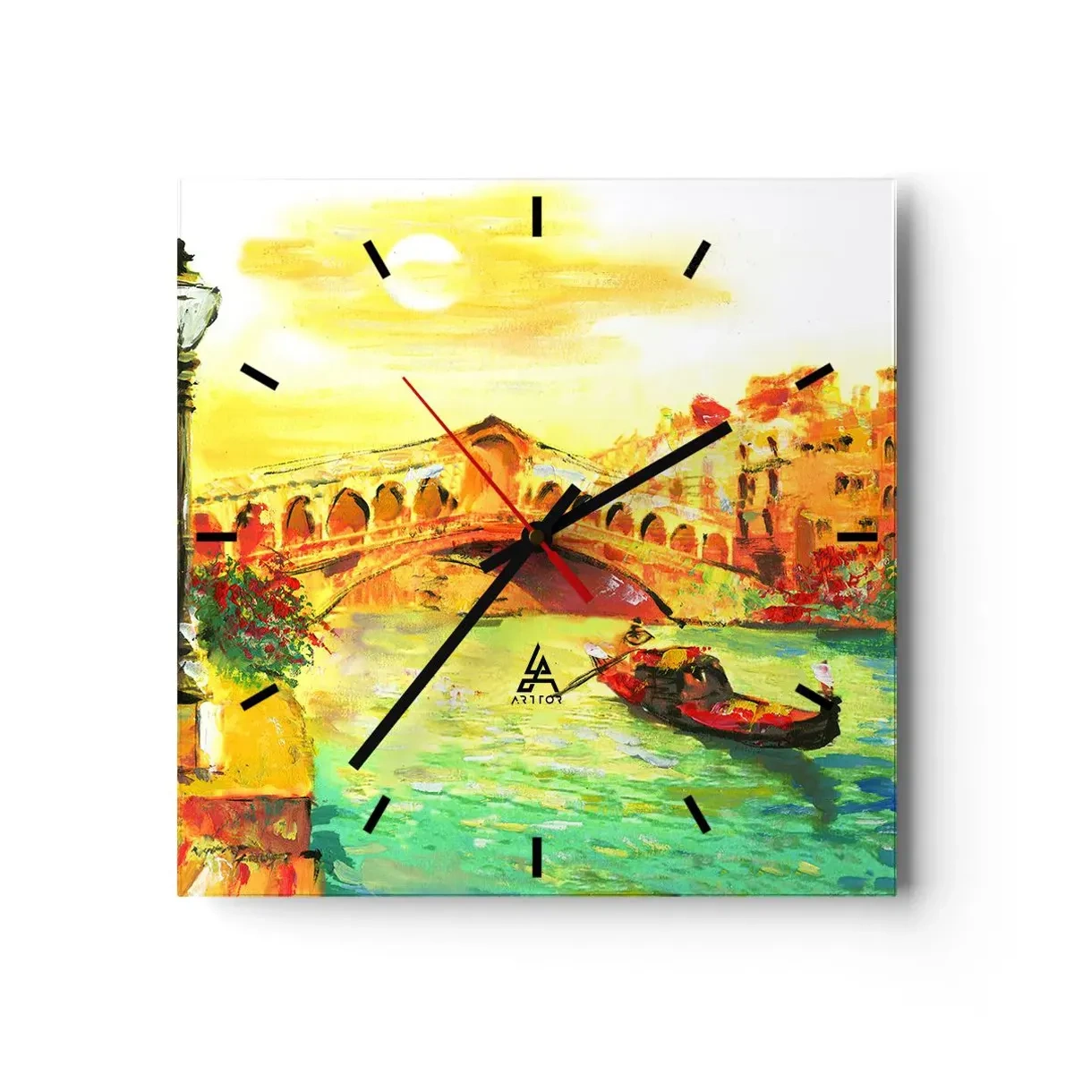 Horloge murale - Pendule murale - Un pont pittoresque sur le canal avec une gondole à la lumière du soleil couchant - 30x30cm - Un pèlerinage d'amoureux - Décoration murale moderne pour le salon et la chambre ARTTOR