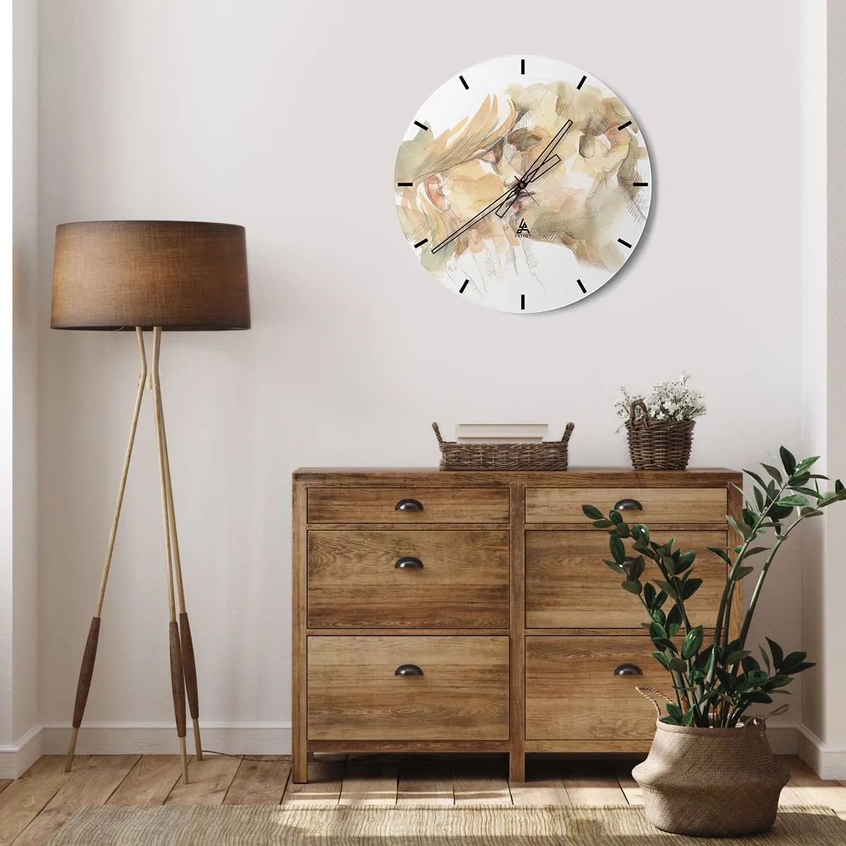 Horloge murale - Pendule murale - Un portrait à l'aquarelle aux tons pastel d'un couple qui s'embrasse - 30x30cm - A moitié trouvé ? - Décoration murale moderne pour le salon, la cuisine et la chambre ARTTOR