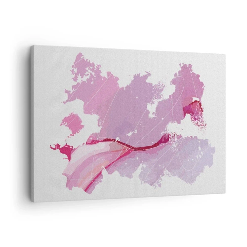 Impression sur toile - Image sur toile - Carte du monde abstraite dans les tons de rose - 70x50cm - Carte du monde rose - Décoration murale moderne pour le salon et la chambre ARTTOR