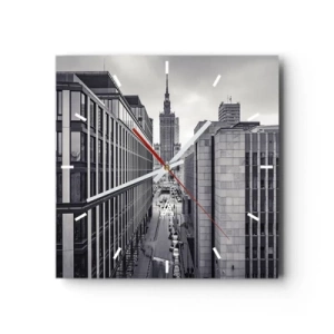 Horloge murale - Pendule murale - Panorama de Varsovie avec vue sur le Palais de la Culture et les bâtiments environnants - 30x30cm - Vallée de Varsovie - Décoration murale moderne pour le salon et la chambre ARTTOR