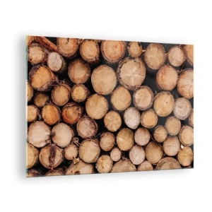 Impression sur verre - Image sur verre - Troncs d'arbres disposés verticalement avec des cernes de croissance visibles - 70x50cm - Nouveau commencement - Décoration murale moderne pour le salon et la chambre ARTTOR
