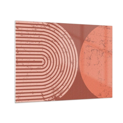 Impression sur verre - Image sur verre - Graphique géométrique de couleur rouille avec un demi-cercle et un cercle - 70x50cm - Une relation proche - Décoration murale moderne pour le salon et la chambre ARTTOR
