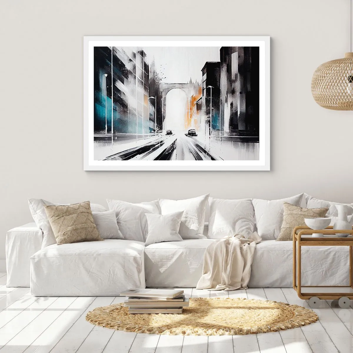 Affiche dans un cadre blanc - Poster - Étude de ville : architecture et mouvement - 100x70 cm