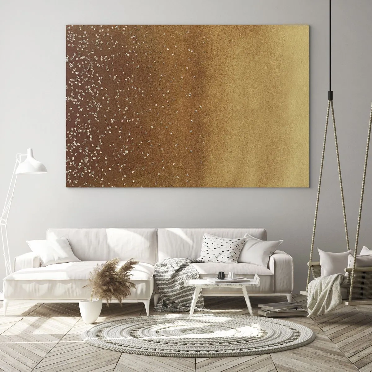 Impression sur verre - Image sur verre - Motif abstrait doré aux reflets fins - 70x50cm - Origine du monde - Décoration murale moderne pour le salon et la chambre ARTTOR