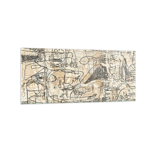 Impression sur verre - Image sur verre - Motifs abstraits et lignes sur fond beige - 120x50cm - Il attend d'être décodé - Décoration murale moderne pour le salon et la chambre ARTTOR