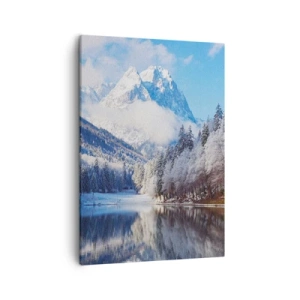 Impression sur toile - Image sur toile - Paysage de montagne hivernal avec des arbres enneigés et un lac - 50x70cm - Protecteur de la neige - Décoration murale moderne pour le salon et la chambre ARTTOR