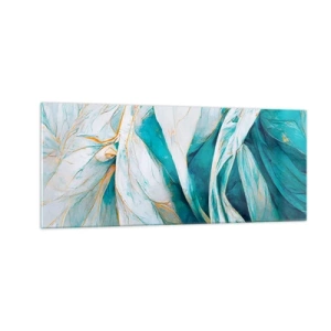 Impression sur verre - Image sur verre - Abstraction bleue avec un motif doré - 100x40 cm