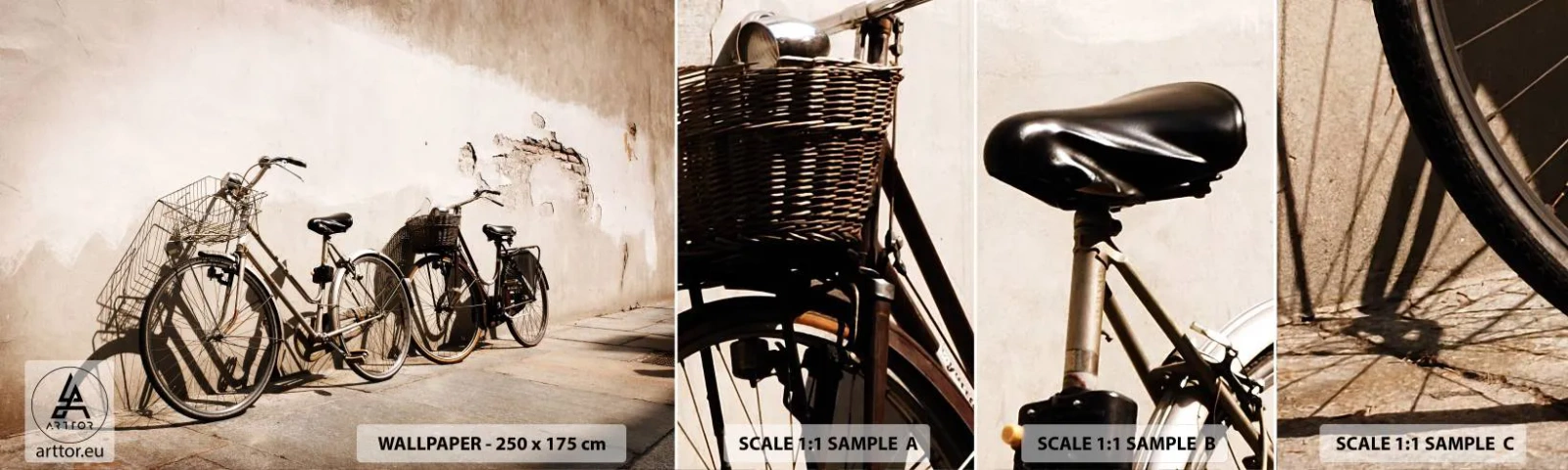 Échantillon de Papier Peint Autocollant Deluxe Sticker - Le charme inoubliable du passé - Vélo, Voyage, Ancien - 100x30 cm