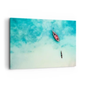 Impression sur toile - Image sur toile - Bateaux sur l'eau turquoise vus à vol d'oiseau - 100x70cm - Car sur les plages de Zanzibar, quand il y a un débordement d'eau... - Décoration murale moderne pour le salon et la chambre ARTTOR