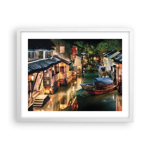 Affiche dans un cadre blanc - Poster - Soirée dans une rue chinoise - 50x40 cm