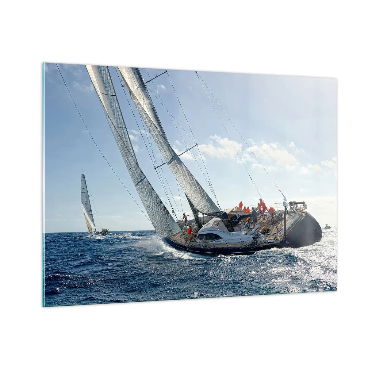 Impression sur verre - Image sur verre - Des yachts de course en pleine mer avec le vent dans les voiles - 100x70cm - Que le meilleur l'emporte - Décoration murale moderne pour le salon et la chambre ARTTOR