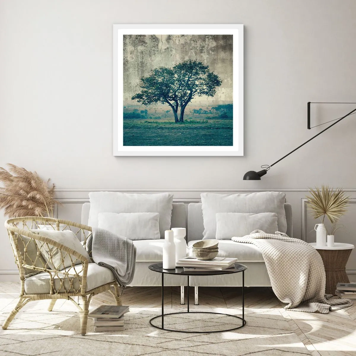 Affiche dans un cadre blanc - Poster - Un pommier sur un champ bleu ? - 60x60 cm